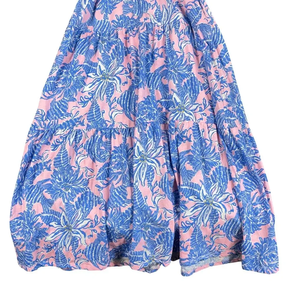 Lilly Pulitzer Girls XL 12-14 Pink Blue Floral Maxi Dress Coastal Preppy